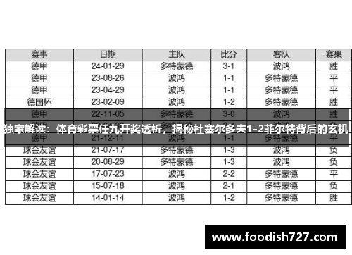 独家解读：体育彩票任九开奖透析，揭秘杜塞尔多夫1-2菲尔特背后的玄机